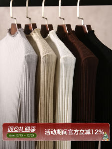 Autumn Winter New Style Woolen Knitted Sweater Wooden Edge Half High Collar Base Layer Inner Wear Slim Fit Top ZZK765919VG