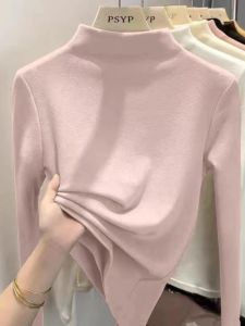 QIAOXIZI | Thick and Warm Double-Faced Terry Half-High Neck Long Sleeve T-Shirt