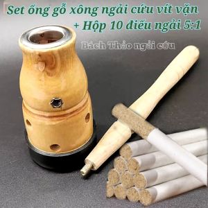 Combo Ống gỗ Xông Hơ Ngải Cứu +hộp 10 điếu nhang ngải cứu 5:1 .Búa gỗ Hơ giữ Ngải Cứu trừ hàn Massage Cổ Vai Gáy thắt lưng