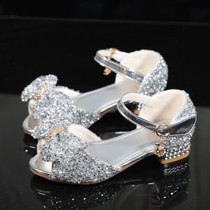 Princess Style Crystal High Heels Soft Bottom Children Performance Shoes Summer Fashion Sandals for Little Girls Showtime Slippers