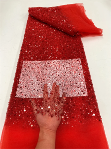 Vải Ren Đính Hạt Sequin Châu Phi Chất Lượng Cao Thêu Sequin Vải Tuyn Pháp Dùng May Vá Cưới Phong Cách Nigeria