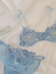 French เซ็กซี่ ลูกไม้ Bralette กางเกงชั้นในหญิง Set ผู้หญิง Thin ฤดูร้อน No Steel Ring ชุดชั้นในหน้าอกใหญ่ลบ ฤดูร้อน Bra Set