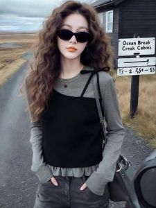 Slimming and Youthful Big Size Faux Two-Piece T-shirt