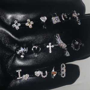 Unique Design Cross Titanium Steel Zircon Fancy Thin Needle Heart Love Lock Stacking Belt Mini Ear Studs Ear Bone Stud