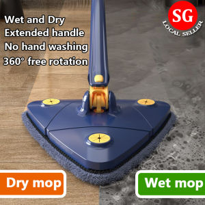 🇸🇬【SG stock】Triangular Mop 360° Rotatable Adjustable 130cm Self-extrusion Type Hands-free Easy Drainage Wiper Wall cleaning mop  Easy mop Window Water Brush Telescopic Household Ceiling Cleaning Brush
