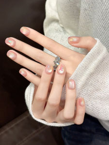 เล็บประดับรูปผีเสื้อแบบสวมใส่ ทรงสั้น ทำมือ สุดหรูหรา ดีไซน์ตาแมว ผลิตจากจีน ชุดเล็บที่เสร็จเรียบร้อยแล้ว แบรนด์ YUNXI