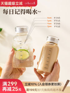 Onlycook High Borosilicate Glass Water Cup with Straw for Office Drinking Milk Coffee Transparent round Cylinder Shape Heat Resistant