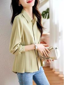 WANGGONGZHU | Elegant Chic Womens Chiffon Shirt Long Sleeve Fashion Design Spring Autumn Slimming Korean Style Princess Cut Straight Tube