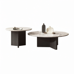 Luxury Natural Stone Minimalist Circular Coffee Table Set for Living Room