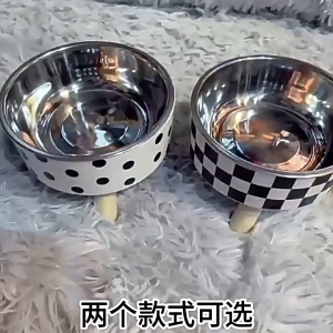 SEA JJT ชามอาหารสัตว์เลี้ยงสแตนเลสแบบยกสูง ลายประดับหรูหรา ป้องกันการล้มและรั่วสำหรับแมวและสุนัข