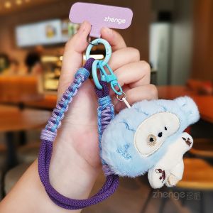 Cute Plush Toy Pendant Cotton Wrist Strap Short Mobile Phone Lanyard Creative Color Block Hand Knitted Rope Lovely Female Favored