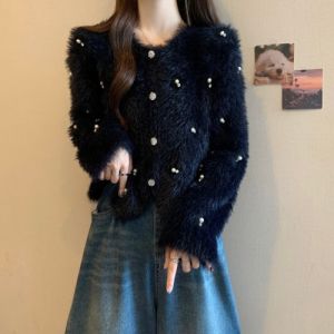 Áo Len Cardigan Dệt Kim Kiểu Pháp Thêu Ngọc Trai Cho Nữ Mùa Xuân Mới Cỡ Lớn Phong Cách Nhỏ Sang Trọng Áo Khoác Ngoài