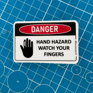 Warning Hand Hazard Watch Your Fingers. Sharp Object Cut Hand Finger Bandage Sticker Sign Safety Danger Caution Signage