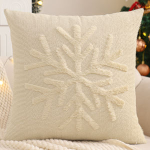 Quilting Throw Pillow Cover Christmas Decoration Faux Fur Snowflake Winter Plush Farmhouse Home Sofa Living Room 18*18 in