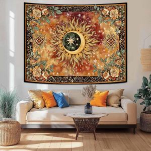 VIKAMA Mặt Trời Mặt Trăng Hoa Ngôi Sao Boho Tấm Thảm Polyester Treo Tường Phòng Khách Phòng Ngủ Tập Yoga Thiền Trang Trí Nhà