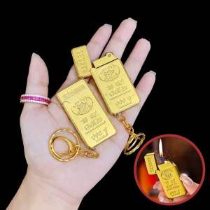 [HCM] Bật Lửa Gas Móc Khoá Kim Loại Hình Thỏi Vàng