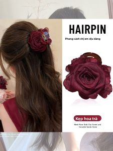 NING ZHOU | Kẹp Tóc Hoa Hồng Đỏ Phụ Kiện Tóc cho Tóc búi nửa