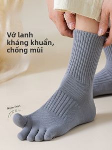 MiiOW | Tất ống giữa 5 ngón cotton nam mùa xuân thu đông chống mùi tất dài bằng lanh cotton màu trơn tất tay mỏng kháng khuẩn