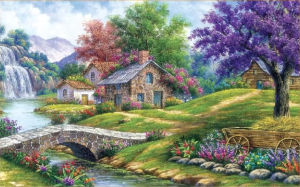 75*50cm Adult 1000PCS Paper Jigsaw Puzzle Stone Houses in The Woods Landscape Series Stress Relief Entertainment Toy
