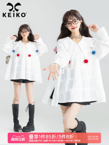 KEIKO Sharp Collar Shirt Womens Early Autumn Texture Weave White Top Korean Style Doll Shirt Sweet Loose Fit Long Sleeve
