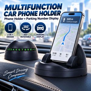 2 in 1 Car Phone Holder With Parking Number Display 360 Rotatable Adaptive Spring Car Mount Dashboard Cell Phone Holder Stand Mobile Phone Holder Car Accessories