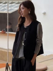 Loose Slimming Slim Fit Suit Vest Cardigan Outwear Womens Early Spring and Autumn French Style Bandage Dress Sleeveless Vest Tops