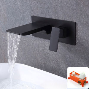 Chậu đồng vòi nước treo tường sang trọng màu xám Thác Vòi chậu che giấu cài đặt nóng và lạnh Mixer van hộp khách sạn công cộng Vòi chậu