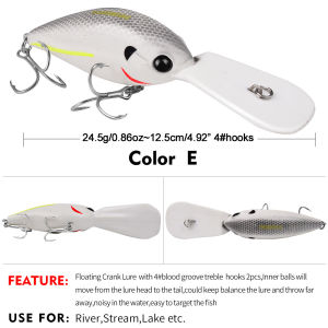 1Pcs 12.5cm 24.5g Crankbait Fishing Lure Floating Wobbler Artificial Hard Bait Long Casting Good Treble Hooks Bass Pike Tackle