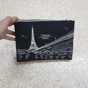 กระเป๋าผ้าแคนวาส สีดำ LOreal กระเป๋าจัดระเบียบเครื่องสำอางแบบพกพา สำหรับเดินทาง ของพรีเมี่ยม ของสะสม