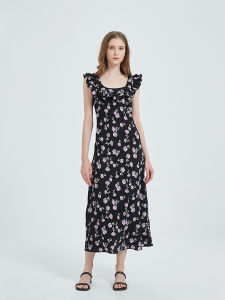 Petit Bari | Smooth French Floral Dress 2-Way Collar Slimming