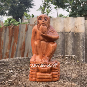 Tượng con khỉ linh vật tuổi thân cao 15 20cm chất liệu gỗ hương cực đẹp