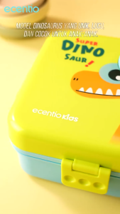 COD Cartoon Dinosaur Lunch Box for Kids Double Layered Divided Insulated with Sauce Cup Lunch Box