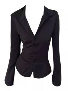 Fall Plus Size New Arrival French Simplicity Silm Easiest for Match Niche Style Shirt Womens Fancy Black Waist-Controlled Long Sleeves Tops