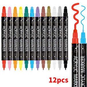 12/24/36/48/60 Colors Dual Tip Acrylic Paint Pens Markers  for Wood Canvas Stone Rock Painting Glass Ceramic Surfaces DIY Crafts