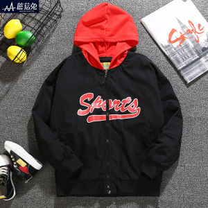 เสื้อแจ็คเก็ตเด็กชาย ทรงหลวม แขนยาว ปกโปโล ฤดูใบไม้ผลิและฤดูใบไม้ร่วง สีแดง สำหรับเด็กผู้ชาย ไซส์ใหญ่ เสื้อคลุมกันหนาวแบบสวมหัว