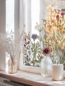 French Vintage Window Glass Stickers Mirror Film Transparent Static High-End Plant Home Kitchen Window Flowers Decorations