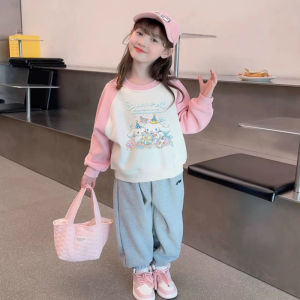 Fashionable Fleece-lined Girls Sweatshirt Baby All-match Autumn Winter Clothes Childrens Versatile Clothing Cartoon Pattern