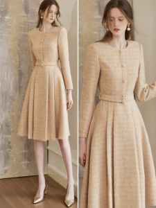 Roey s house | Elegant Wool Blend Belted A-line Dress