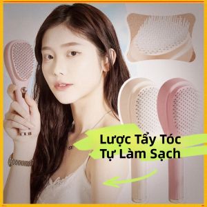 Lược Chải Tóc Tự Làm Sạch Dạng Kéo Dài Cầm Tay Dành Cho Nữ Màu Trắng Hồng Xanh Chất Liệu Nhựa