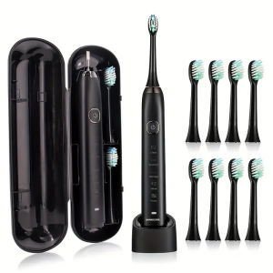 Electric Ultrasonic Toothbrush Rotating Head Soft Bristle Toothbrush with 8 Replacement Heads IPX7 Waterproof Toothbrush Tooth Cleaner USB Rechargeable