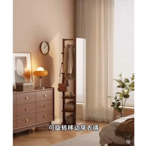 Happy🩵(เสียหายเคลมชิ้นใหม่)กระจกตั้งพื้น ฐานหมุนได้ พร้อมที่แขวนและชั้นจัดเก็บของใช้ ประหยีดพื้นที่ ใช้งานได้หลากหลาย