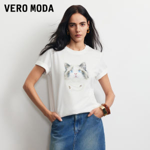 Vero Moda | Summer New Pure Cotton Cat Print Crewneck Short Sleeve T-shirt
