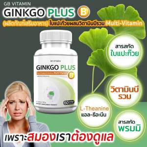 อาหารเสริม ใบแปะก๊วยผสมวิตามินบีรวม สารสกัดใบแปะก๊วย GB Ginkgo Plus-B 1 กระปุก 60 แคปซูล