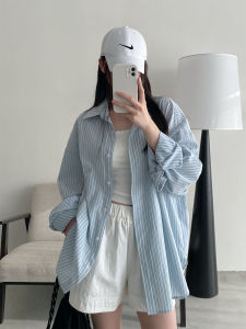 SunYeo Long Sleeve Shirt Womens Casual Vertical Stripes Outdoor Wear Spring Summer Slimming Silhouette Commute Friendly