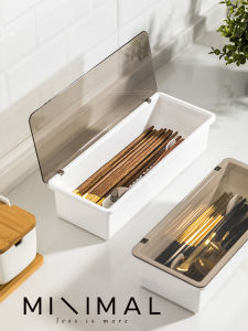 Large Capacity Plastic Kitchen Utensil Storage Box with Lid for Chopsticks Drainage Fast Food Container Square Shape