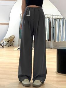 กางเกงขายาวทรงหลวมสีเทาสำหรับผู้หญิง กางเกงขายาวทรงหลวมสไตล์ลำลองสำหรับฤดูร้อนปี 2025 กางเกงขายาวทรงหลวมไซส์ใหญ่สำหรับผู้หญิงไซส์ใหญ่