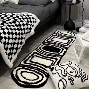 VIKAMA Irregular Black And White Geometric Ring Printed Floor Mat Anti Slip Carpet Bedroom Minimalist Modern Home Decoration