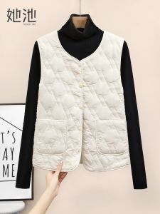 Warm Cotton Vest Short V-Neck Inner Wear Single Button Loose Style Commute Polyester Fiber Fill Regular Thickness Short Length