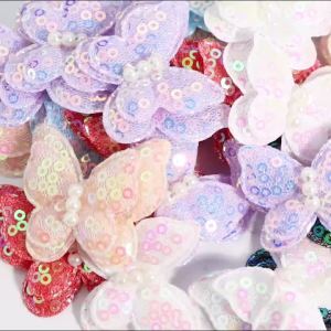 10Pcs 44*34mm Padded Sequins Butterfly Appliques For Clothes Hat Shoes Sewing Patches DIY Headwear Hair Clips Bow Decor