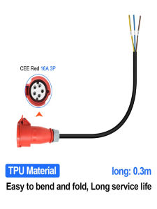 0.3m CEE Red Power Female Plug For Portable EV Charger Schuko Plug Socket Adapter Connect with 16A 3 Phase 11KW